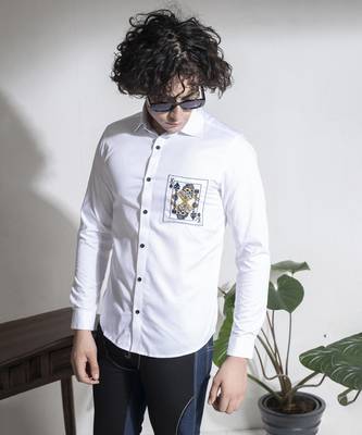 White plain cotton men's shirt with black buttons 3
