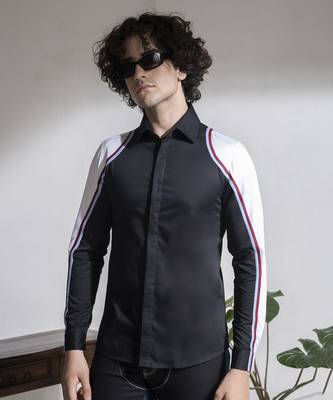 Black and white plain cotton men's shirt 1