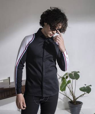 Black and white plain cotton men's shirt 2