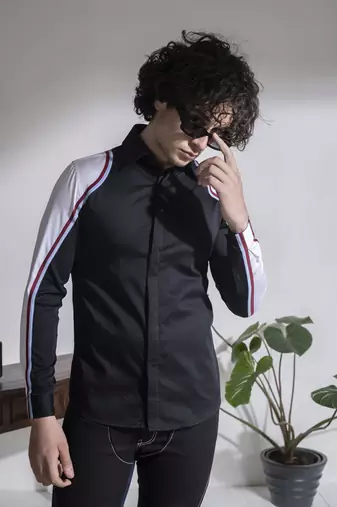 Black and white plain cotton men's shirt