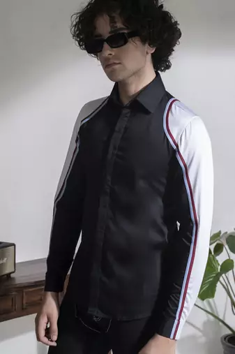 Black and white plain cotton men's shirt