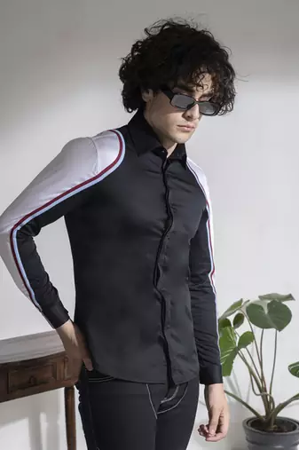 Black and white plain cotton men's shirt