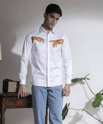 Men   s white cotton printed shirt 1