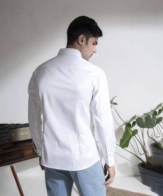 Men   s white cotton printed shirt 3