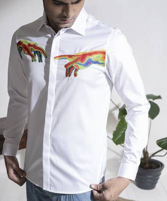 Men   s white cotton printed shirt 4