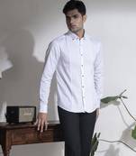 White plain cotton men's shirt with button-down collar