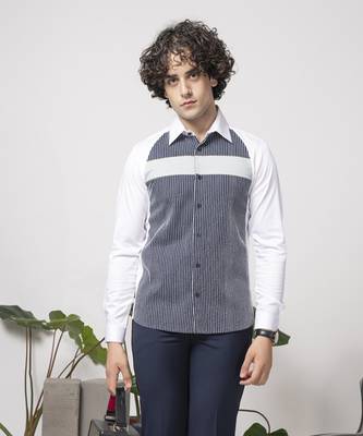 White and blue plain cotton men's shirt 1