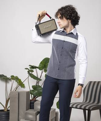 White and blue plain cotton men's shirt 2