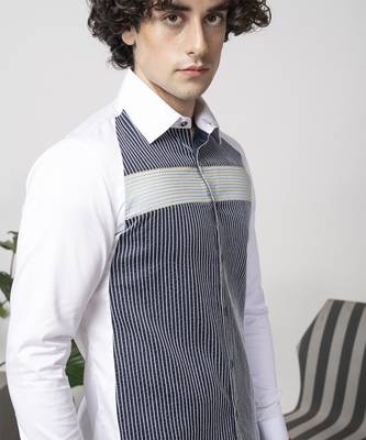 White and blue plain cotton men's shirt 4
