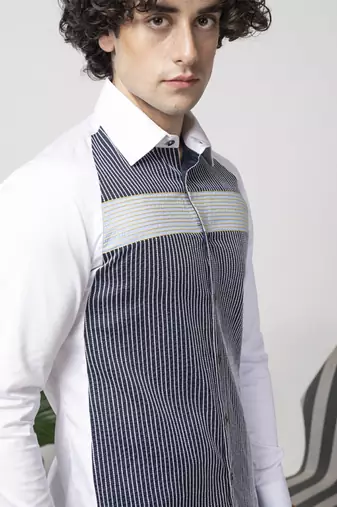 White and blue plain cotton men's shirt