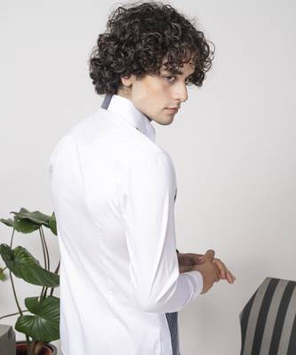 White and blue plain cotton men's shirt 5