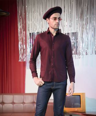 Maroon plain poly viscose men's shirt 1