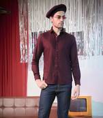 Maroon plain poly viscose men's shirt