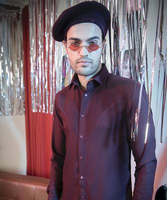 Maroon plain poly viscose men's shirt 2