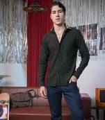 Green plain viscose men's shirt