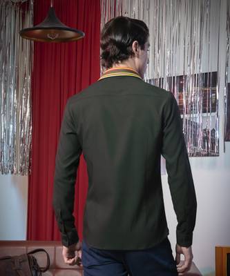 Green plain viscose men's shirt 2