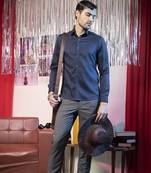 Blue plain cotton chic textured men's shirt