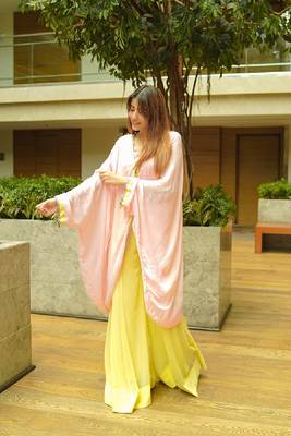 Pink poly georgette solid mohi kaftaan set 4