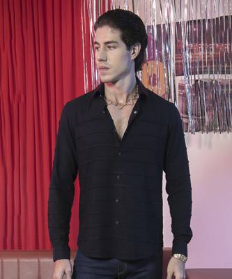 Black plain viscose men's shirt 1