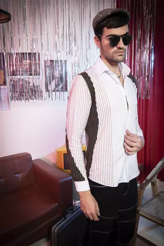 White plain viscose men's frizzy shirt