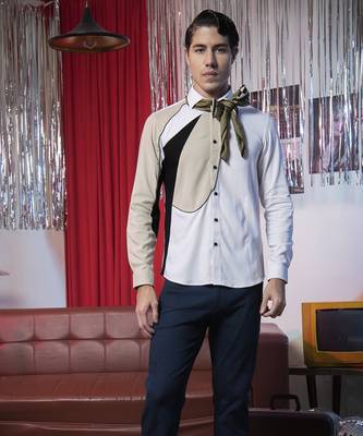 White And Beige plain viscose men's shirt 1