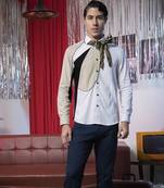 White And Beige plain viscose men's shirt