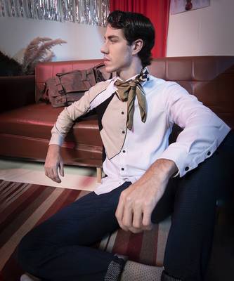 White And Beige plain viscose men's shirt 4