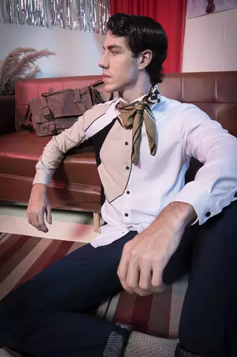 White And Beige plain viscose men's shirt