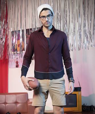 Maroon plain viscose men's shirt 1
