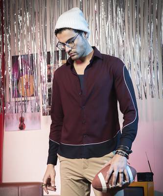 Maroon plain viscose men's shirt 2