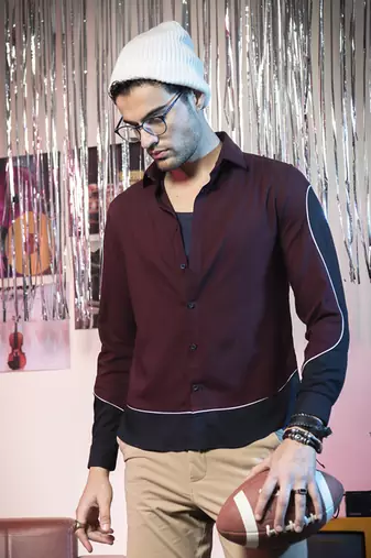 Maroon plain viscose men's shirt