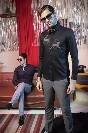 Black printed cotton men's shirt with the deer artwork