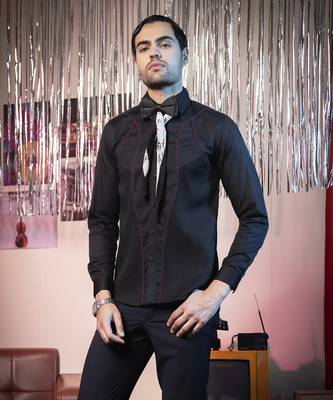 Black plain cotton men's shirt with bold lines 1