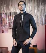 Black plain cotton men's shirt with bold lines