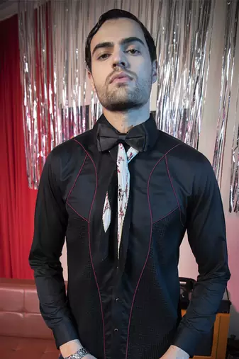 Black plain cotton men's shirt with bold lines