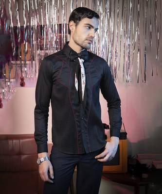Black plain cotton men's shirt with bold lines 5