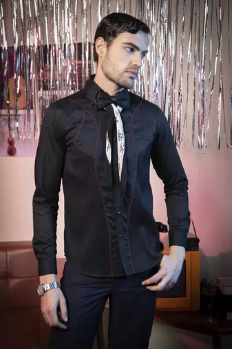 Black plain cotton men's shirt with bold lines