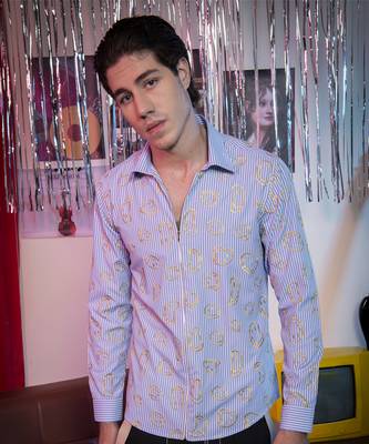 Men   s blue printed cotton shirt 1