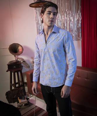 Men   s blue printed cotton shirt 4
