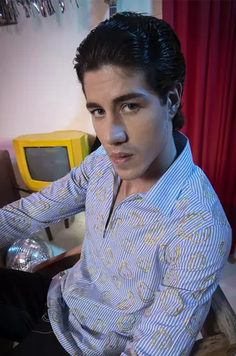 Men   s blue printed cotton shirt