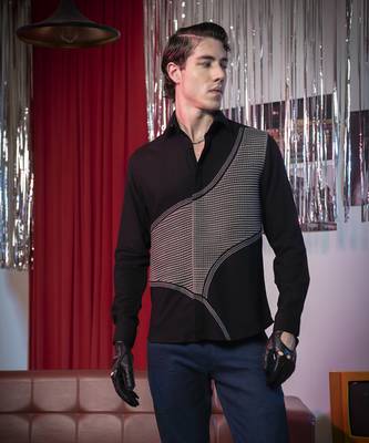 Black plain viscose men's shirt 1