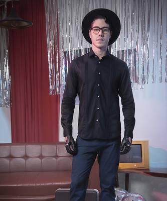 Black plain cotton men's shirt with fancy buttons and angled cuffs 3