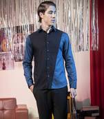 Blue and black plain cotton men's shirt