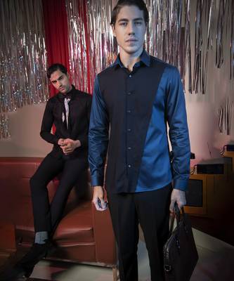 Blue and black plain cotton men's shirt 2