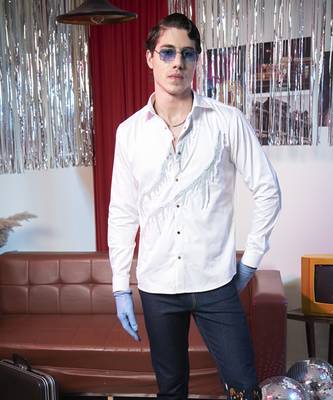 White plain cotton men's shirt contemporary style 3
