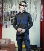 Black plain cotton men's shirt with bright blue Lines