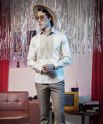 Dark Beige plain cotton men's shirt 1