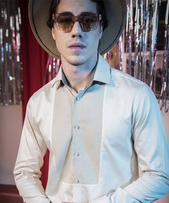 Dark Beige plain cotton men's shirt 3