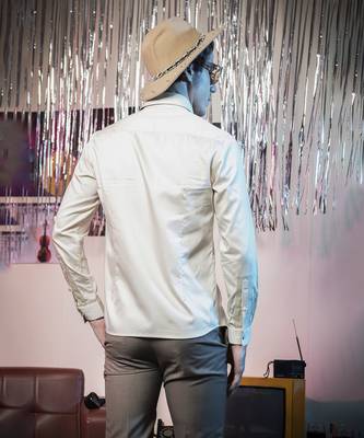 Dark Beige plain cotton men's shirt 5