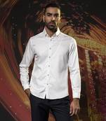 White plain cotton men's shirt with creative curved style